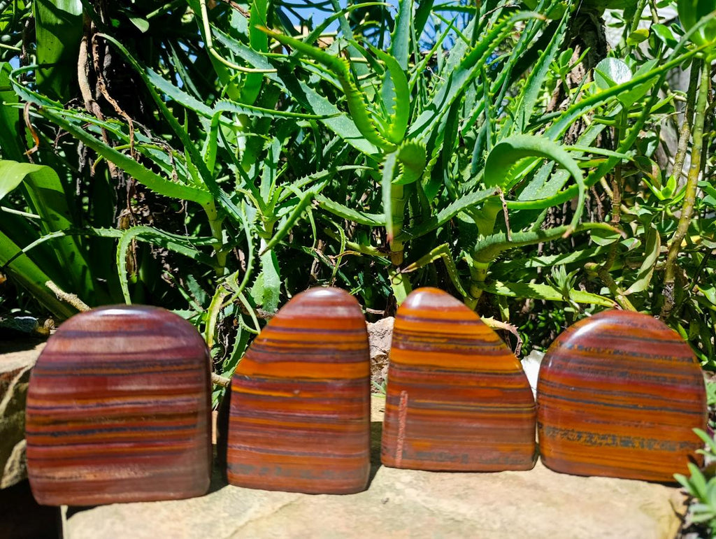 Polished Banded Tiger Iron Standing Free Forms x 4 From South Africa