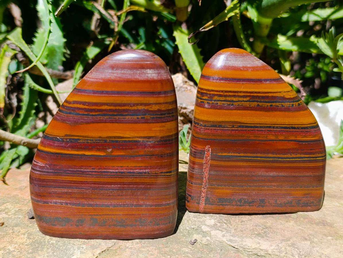 Polished Banded Tiger Iron Standing Free Forms x 4 From South Africa