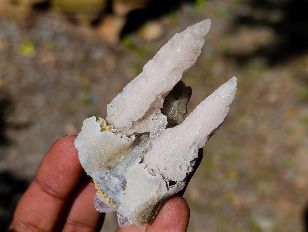 Natural Drusy Quartz Coated Spearhead Calcite Specimens x 16 From Albert's Mountain, Lesotho