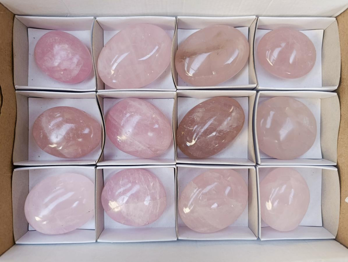 Polished Rose Quartz Palm Stones x 12 From Madagascar - Toprock Gemstones and Minerals 