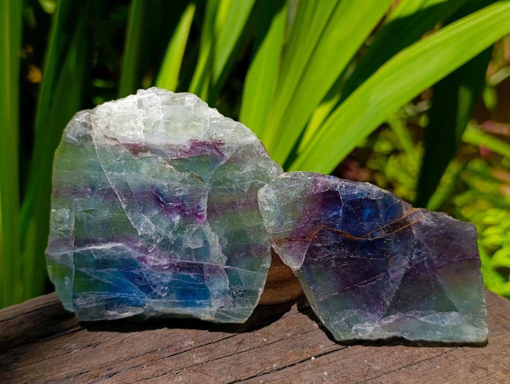 Polished On One Side Watermelon Fluorite Slices x 6 From Uis, Namibia