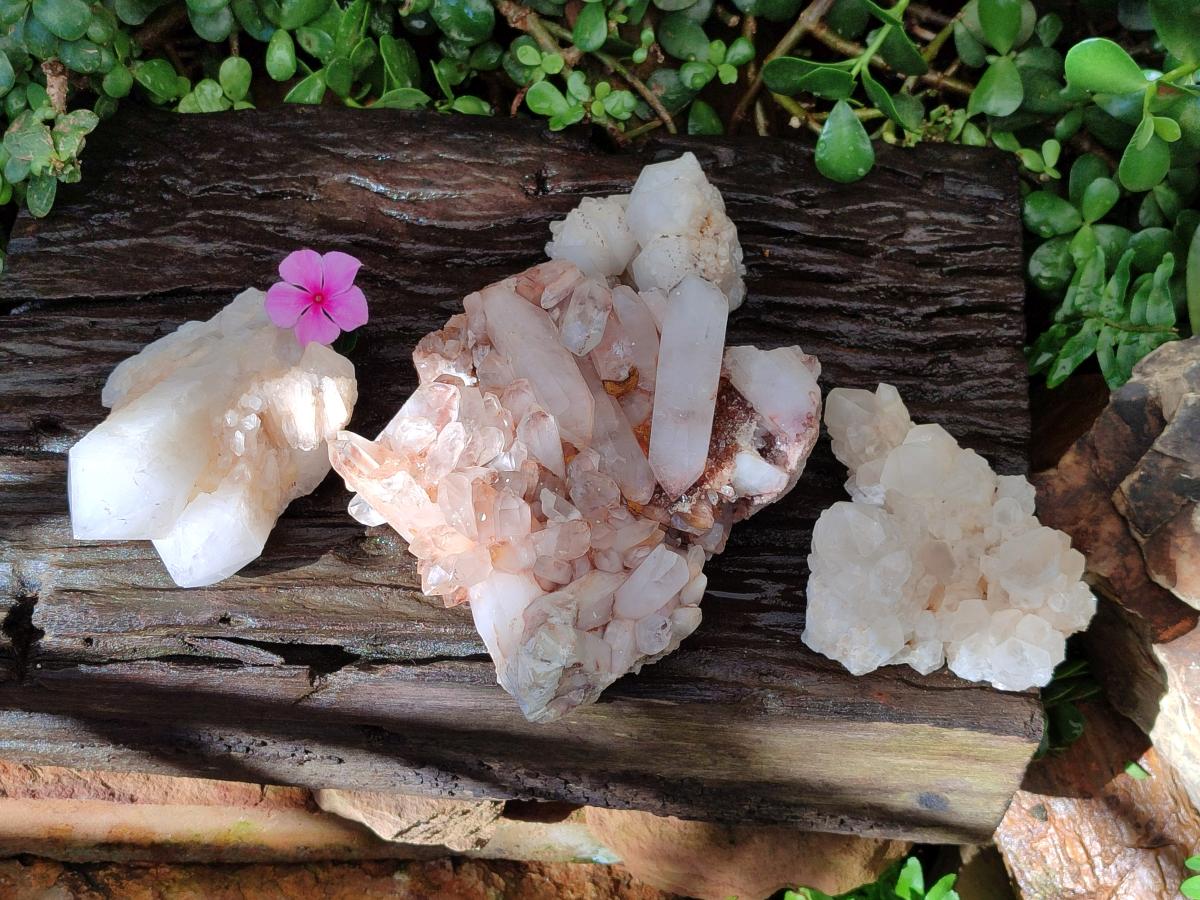 Natural White Quartz Crystal Clusters x 4 From Madagascar