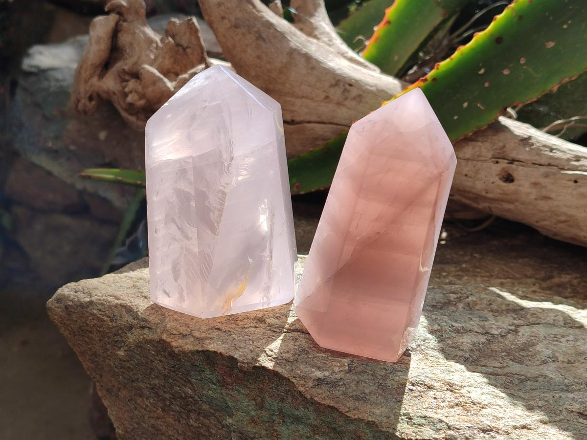 Polished Gemmy Rose Quartz Crystals x 3 From Madagascar
