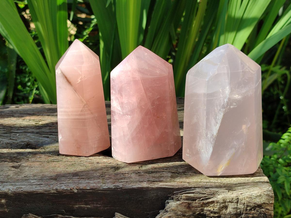 Polished Gemmy Rose Quartz Crystals x 3 From Madagascar