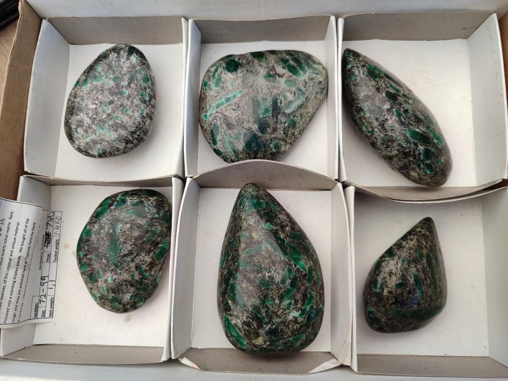 Polished Emerald Mica 'Mutokolite' Free Forms x 6 From Mutoko, Zimbabwe