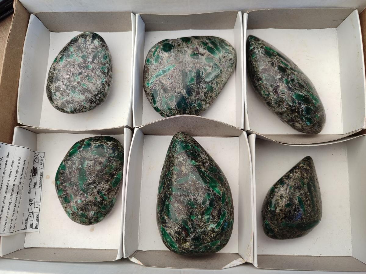 Polished Emerald Mica 'Mutokolite' Free Forms x 6 From Mutoko, Zimbabwe