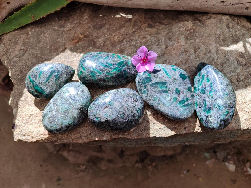 Polished Emerald Mica 'Mutokolite' Free Forms x 6 From Mutoko, Zimbabwe