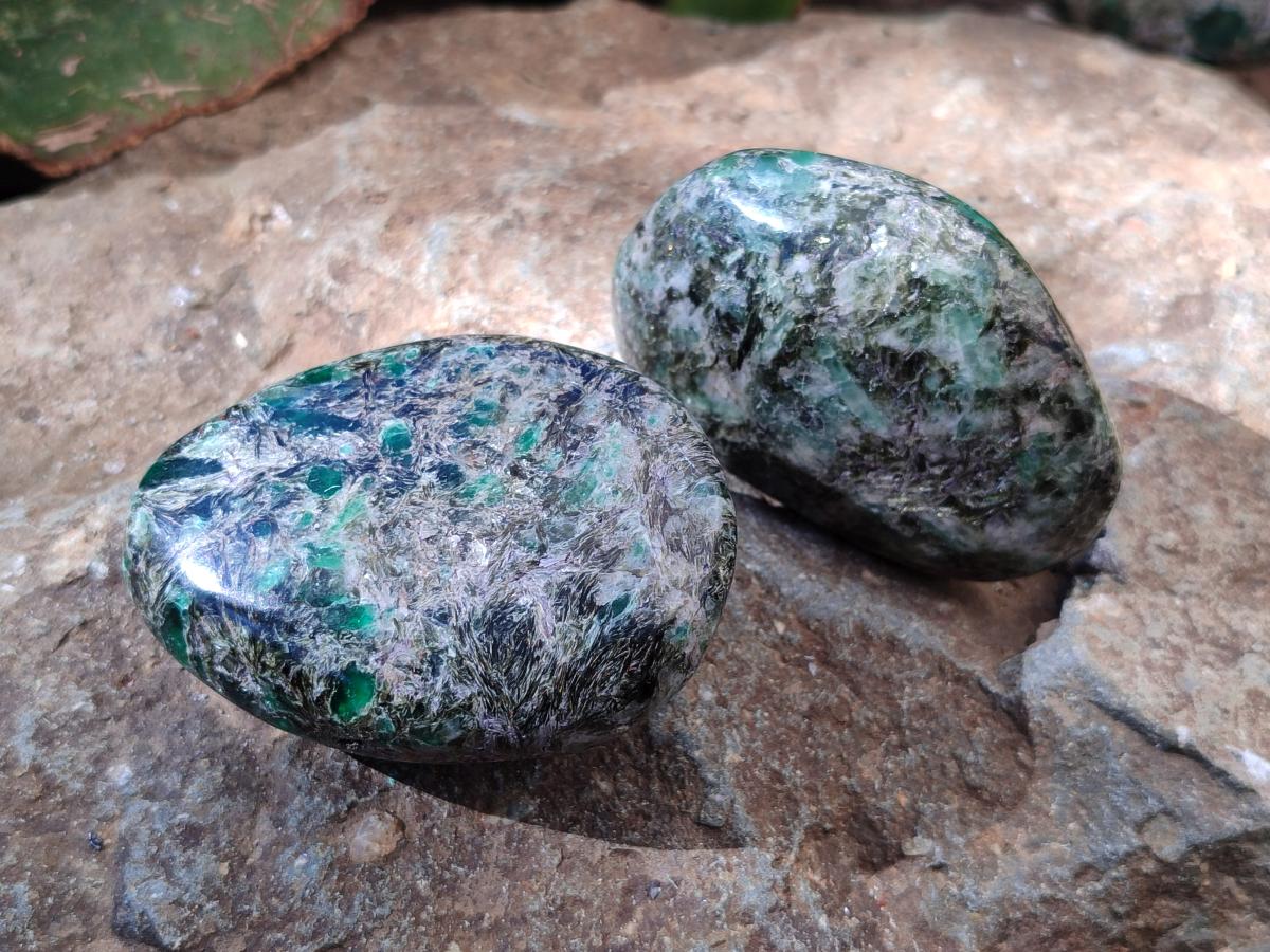 Polished Emerald Mica 'Mutokolite' Free Forms x 6 From Mutoko, Zimbabwe