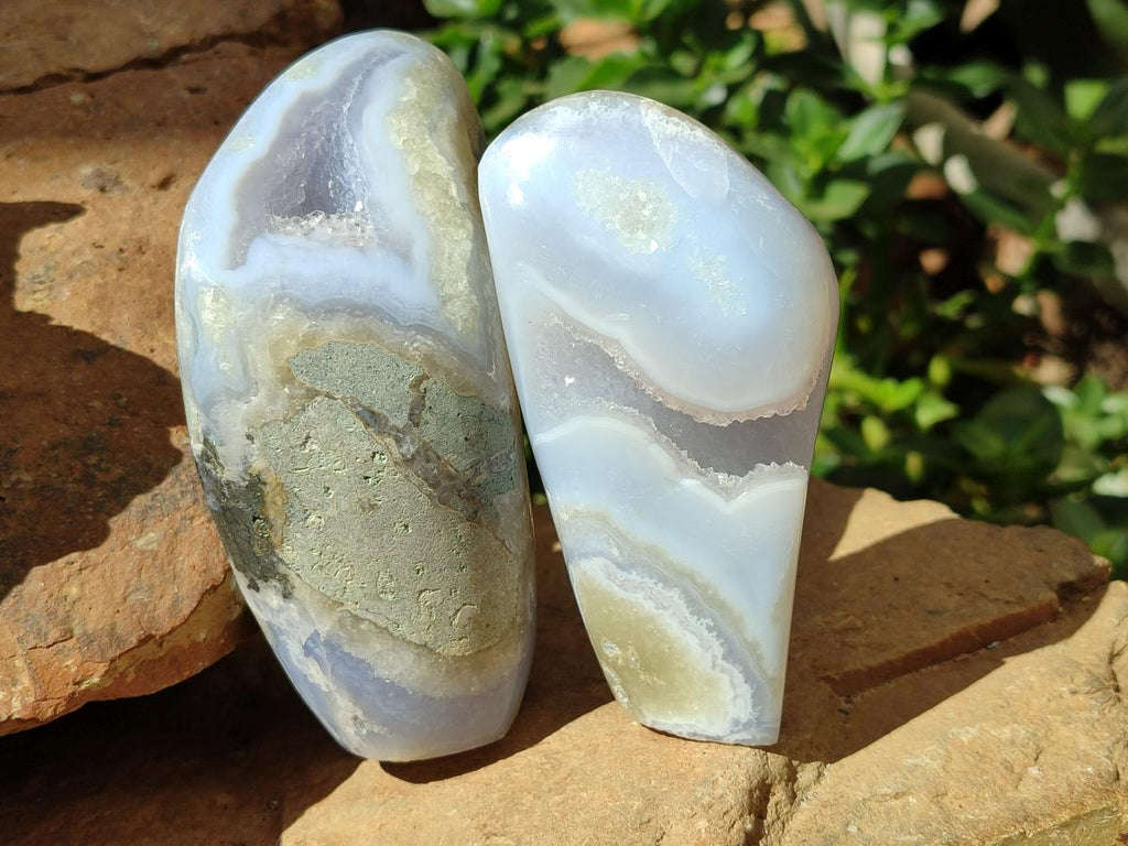 Polished Blue Lace Agate Standing Free Forms x 2 From Nsanje, Malawi