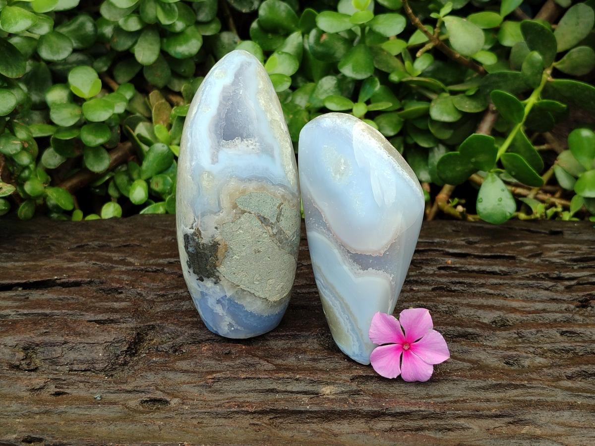 Polished Blue Lace Agate Standing Free Forms x 2 From Nsanje, Malawi