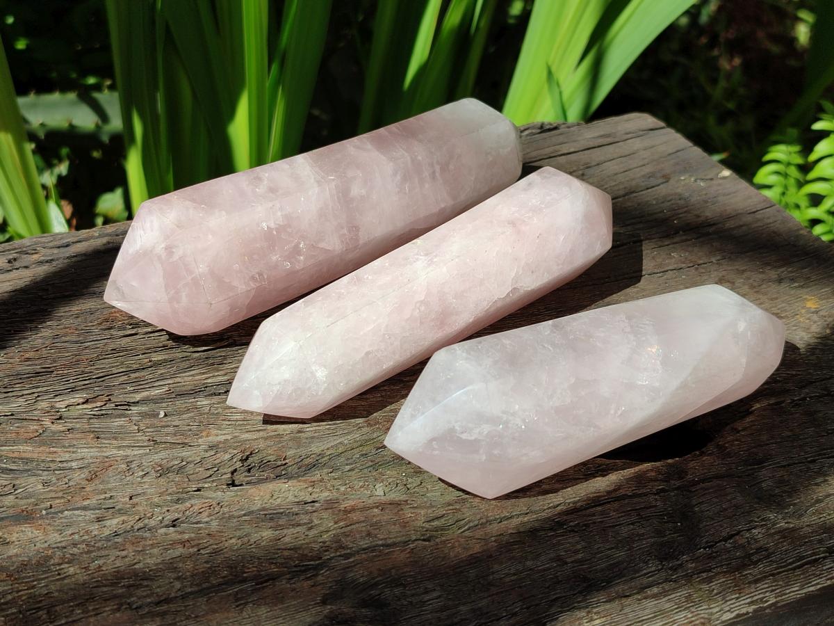 Polished Double Terminated Rose Quartz Crystals x 6 From Madagascar - Toprock Gemstones and Minerals 