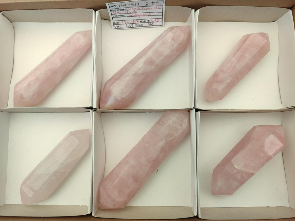 Polished Double Terminated Rose Quartz Crystals x 6 From Madagascar - Toprock Gemstones and Minerals 