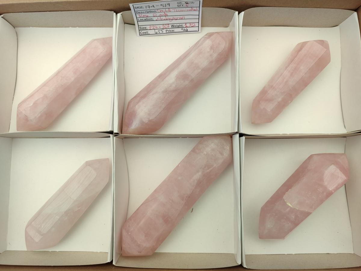 Polished Double Terminated Rose Quartz Crystals x 6 From Madagascar - Toprock Gemstones and Minerals 