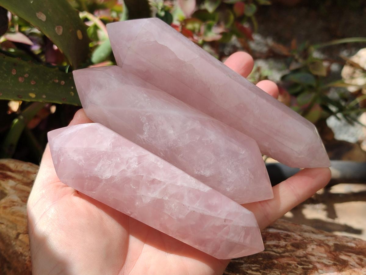 Polished Double Terminated Rose Quartz Crystals x 6 From Madagascar - Toprock Gemstones and Minerals 
