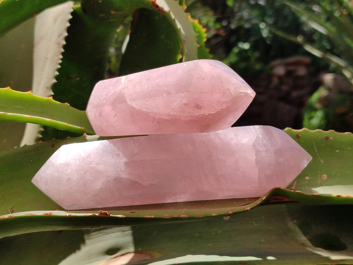 Polished Double Terminated Rose Quartz Crystals x 6 From Madagascar