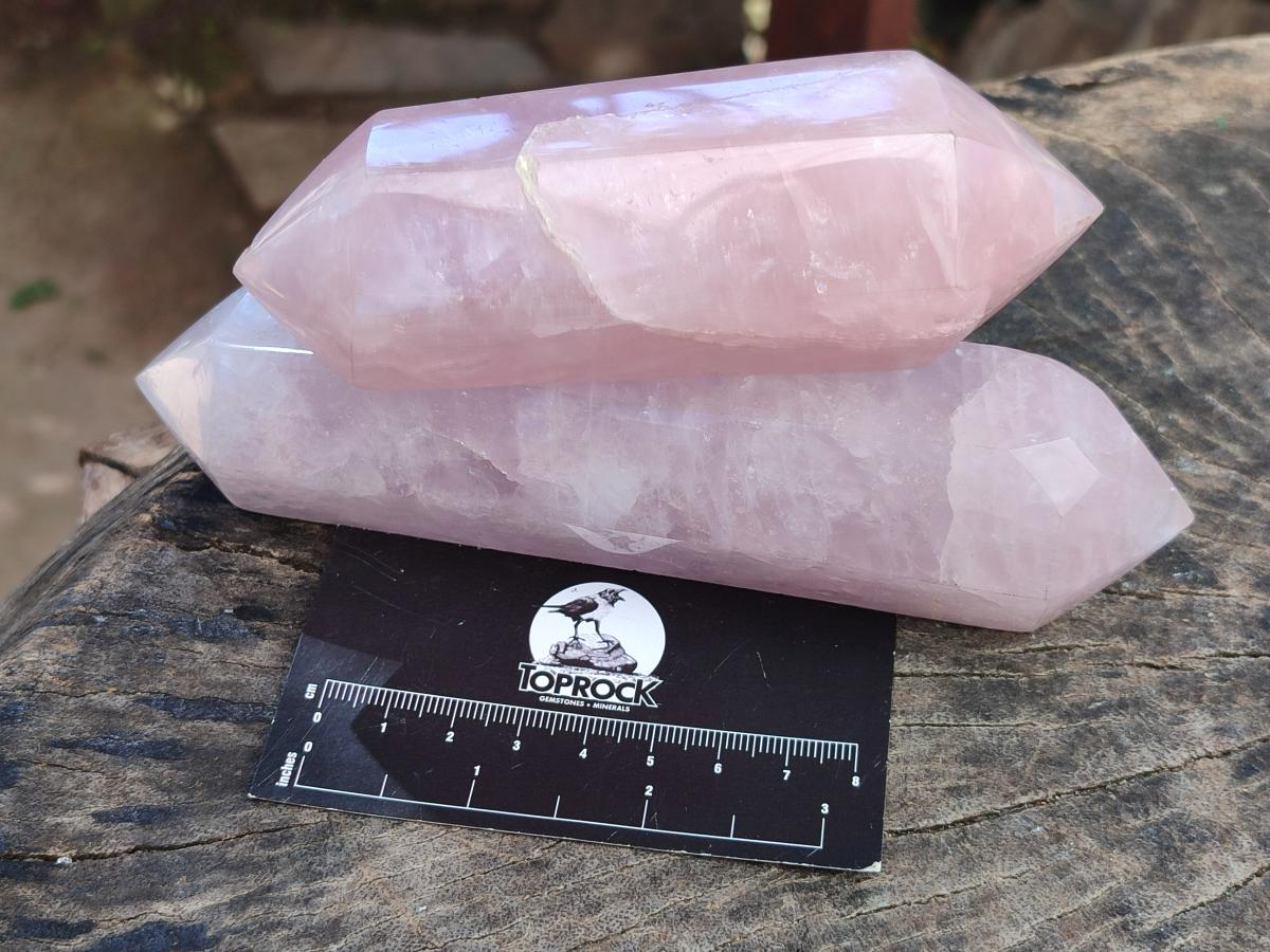 Polished Double Terminated Rose Quartz Crystals x 6 From Madagascar