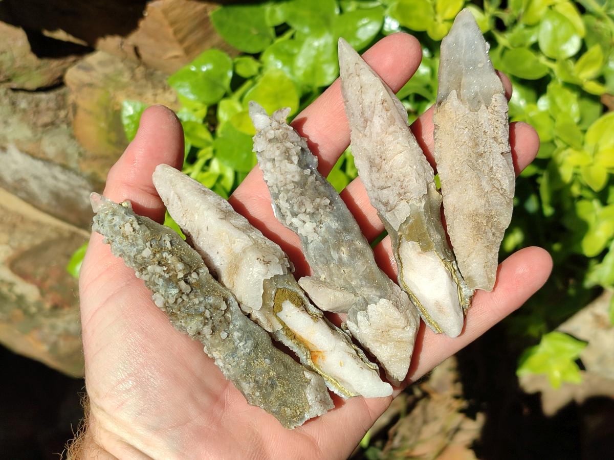 Natural Drusy Quartz Coated Spearhead Calcite Specimens x 12 From Albert's Mountain, Lesotho