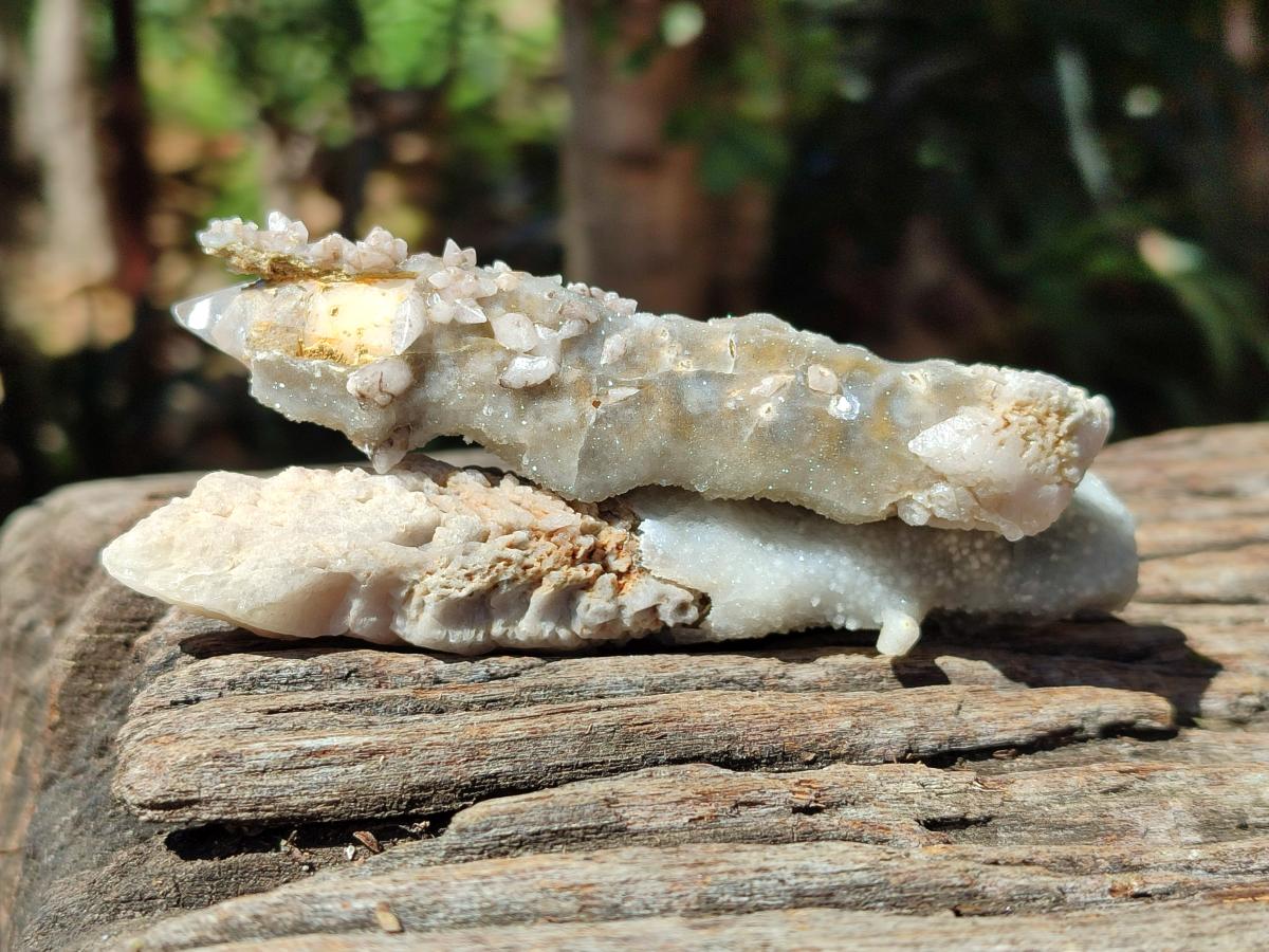 Natural Drusy Quartz Coated Spearhead Calcite Specimens x 12 From Albert's Mountain, Lesotho