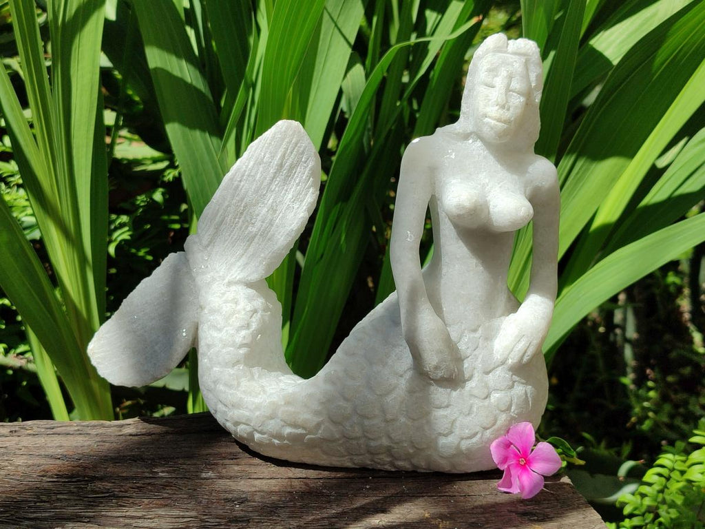 Hand Made White Marble Mermaid Carving x 1 From Zimbabwe - Toprock Gemstones and Minerals 
