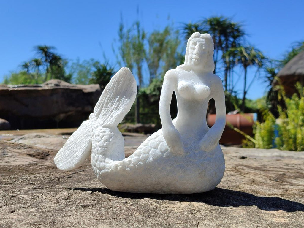 Hand Made White Marble Mermaid Carving x 1 From Zimbabwe - Toprock Gemstones and Minerals 