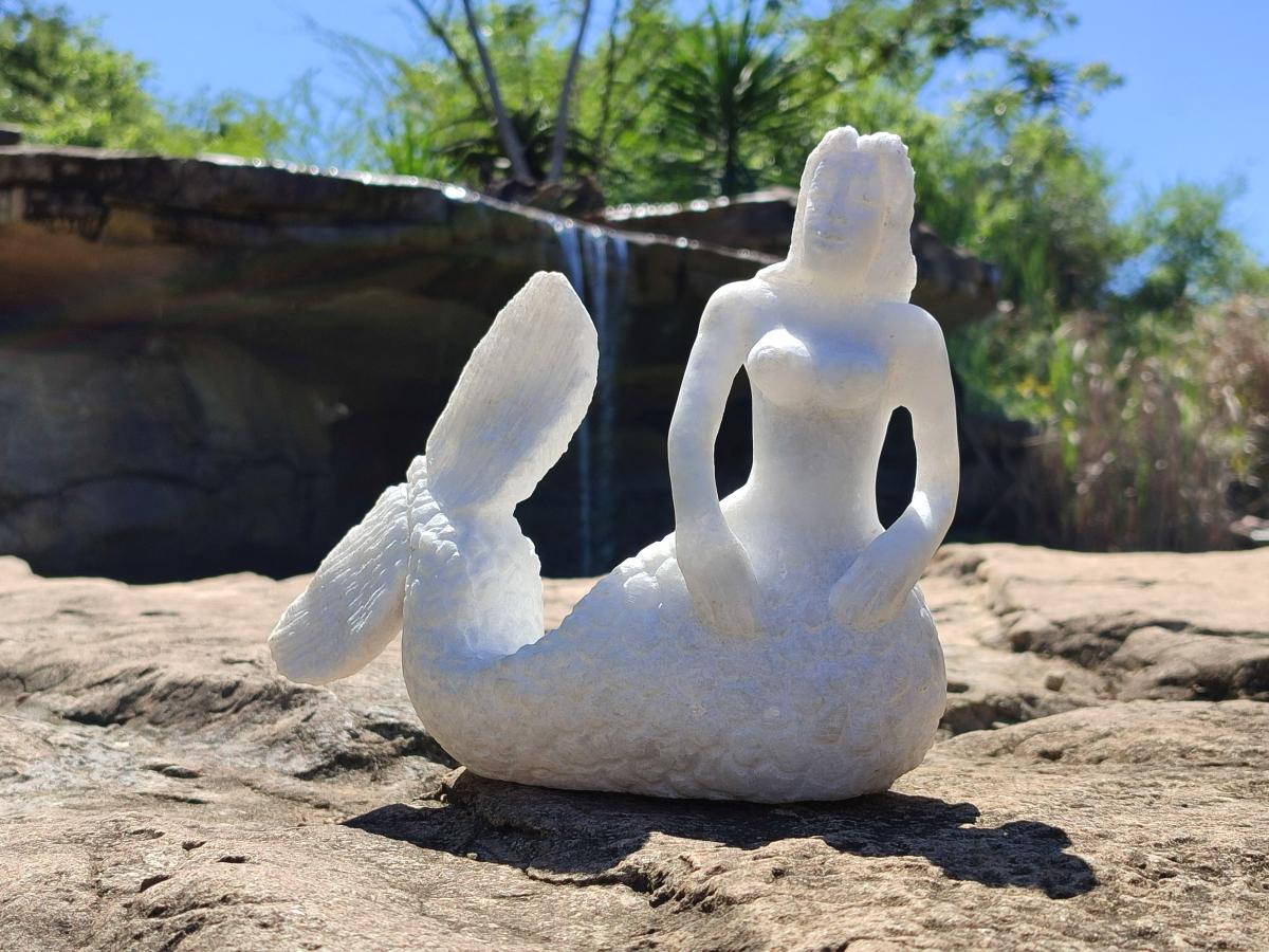Hand Made White Marble Mermaid Carving x 1 From Zimbabwe - Toprock Gemstones and Minerals 