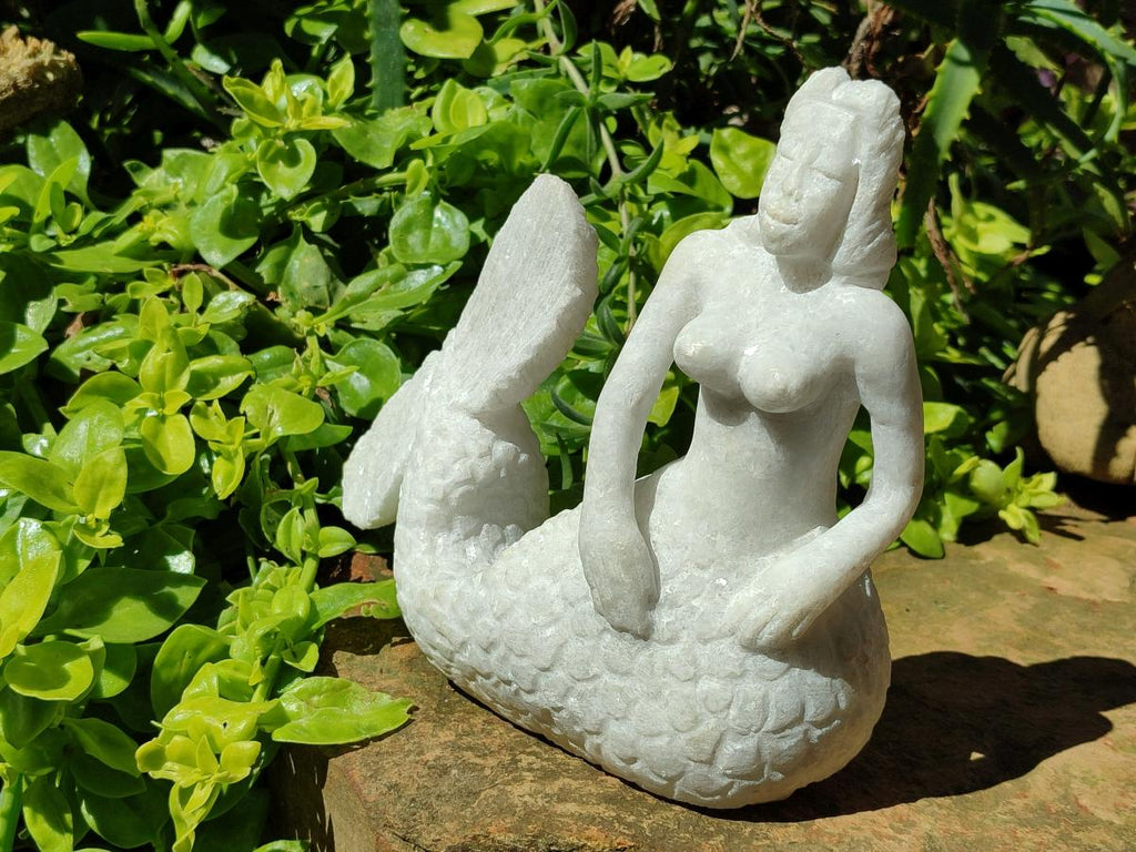 Hand Made White Marble Mermaid Carving x 1 From Zimbabwe - Toprock Gemstones and Minerals 