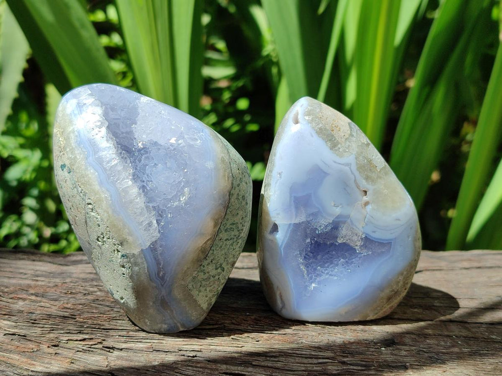 Polished Blue Lace Agate Standing Free Forms x 6 From Nsanje, Malawi