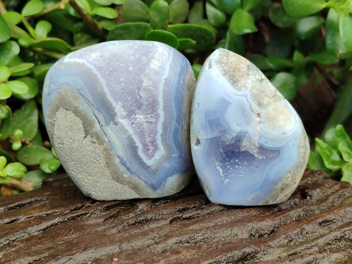 Polished Blue Lace Agate Standing Free Forms x 6 From Nsanje, Malawi