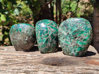 Polished Emerald Mica 'Mutokolite' Standing Free Forms x 3 From Mutoko, Zimbabwe