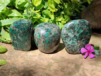 Polished Emerald Mica 'Mutokolite' Standing Free Forms x 3 From Mutoko, Zimbabwe