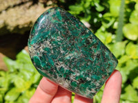 Polished Emerald Mica 'Mutokolite' Standing Free Forms x 3 From Mutoko, Zimbabwe