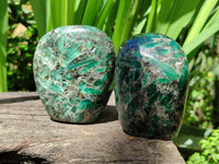 Polished Emerald Mica 'Mutokolite' Standing Free Forms x 3 From Mutoko, Zimbabwe