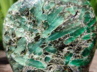 Polished Emerald Mica 'Mutokolite' Standing Free Forms x 3 From Mutoko, Zimbabwe