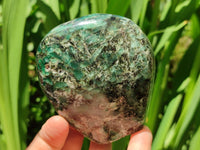 Polished Emerald Mica 'Mutokolite' Standing Free Forms x 3 From Mutoko, Zimbabwe