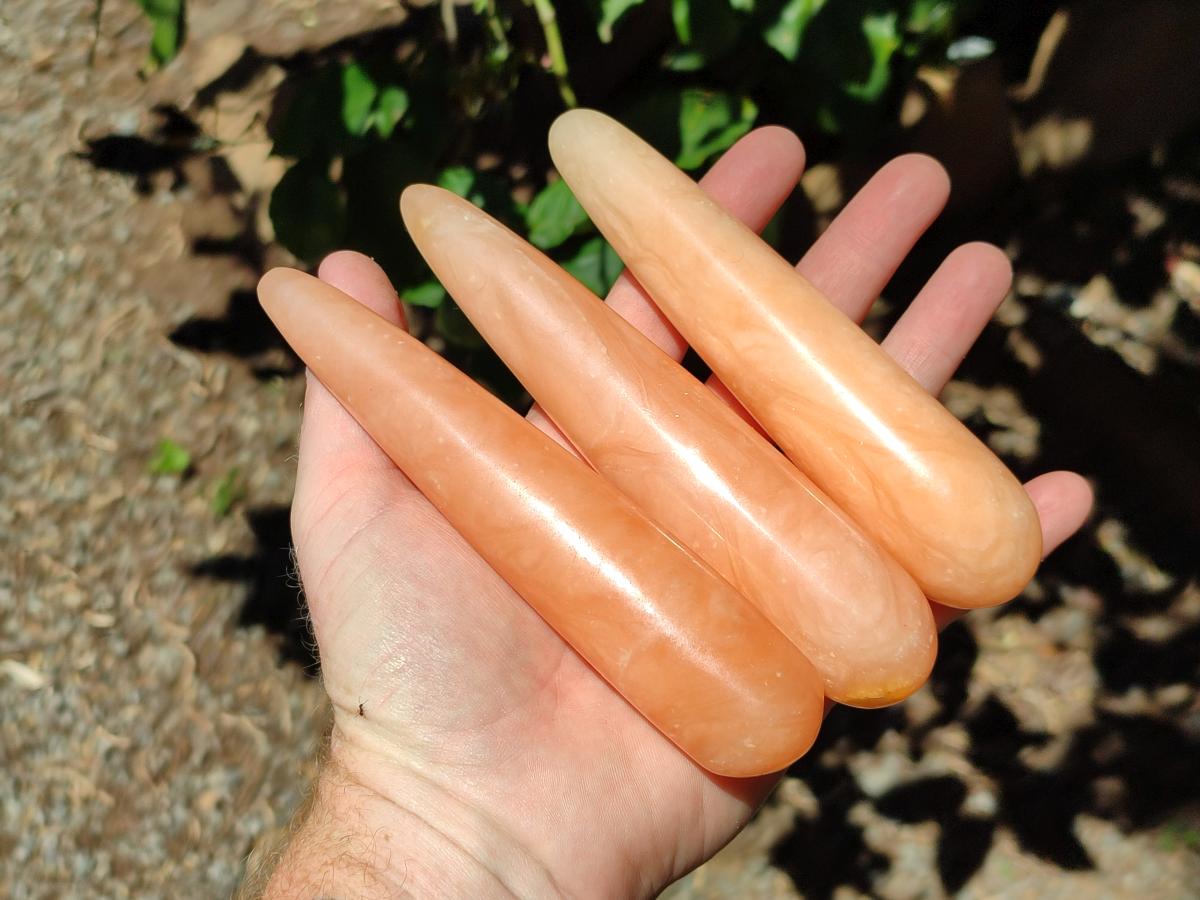 Polished Orange Twist Calcite Massage Wands x 9 From Maevantanana, Madagascar