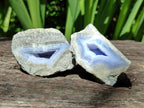 Polished On One Side Blue Lace Agate Geodes x 12 From Nsanje, Malawi