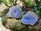 Polished On One Side Blue Lace Agate Geodes x 12 From Nsanje, Malawi
