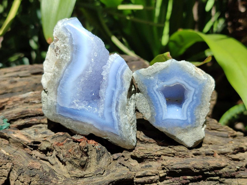 Polished On One Side Blue Lace Agate Geodes x 12 From Nsanje, Malawi