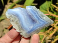 Polished On One Side Blue Lace Agate Geodes x 12 From Nsanje, Malawi