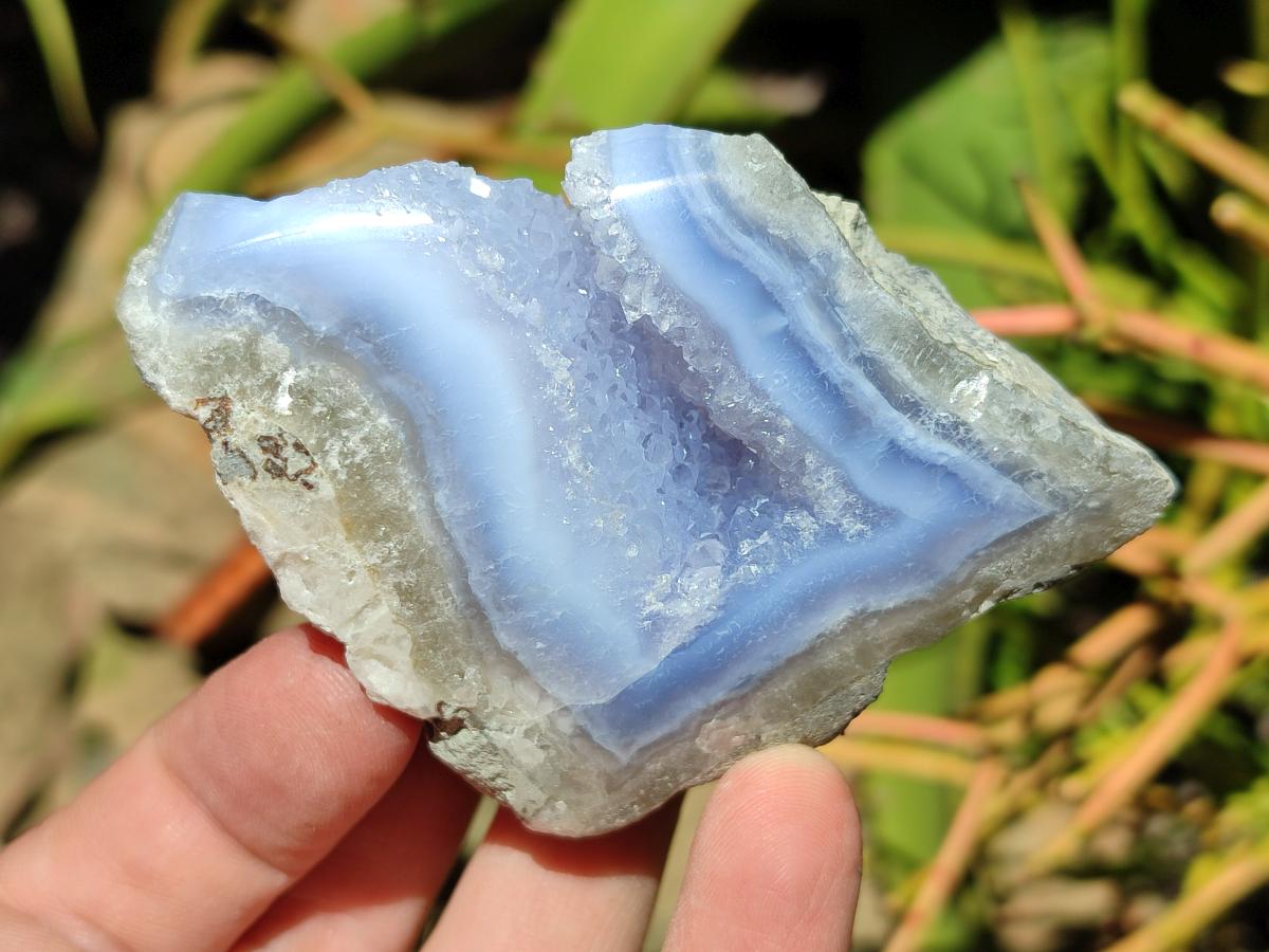 Polished On One Side Blue Lace Agate Geodes x 12 From Nsanje, Malawi