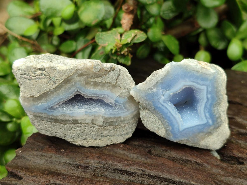 Polished On One Side Blue Lace Agate Geodes x 12 From Nsanje, Malawi