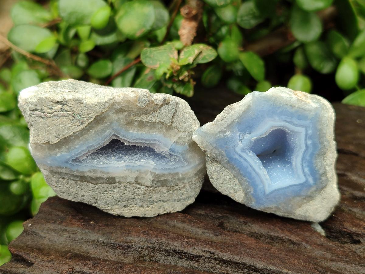 Polished On One Side Blue Lace Agate Geodes x 12 From Nsanje, Malawi