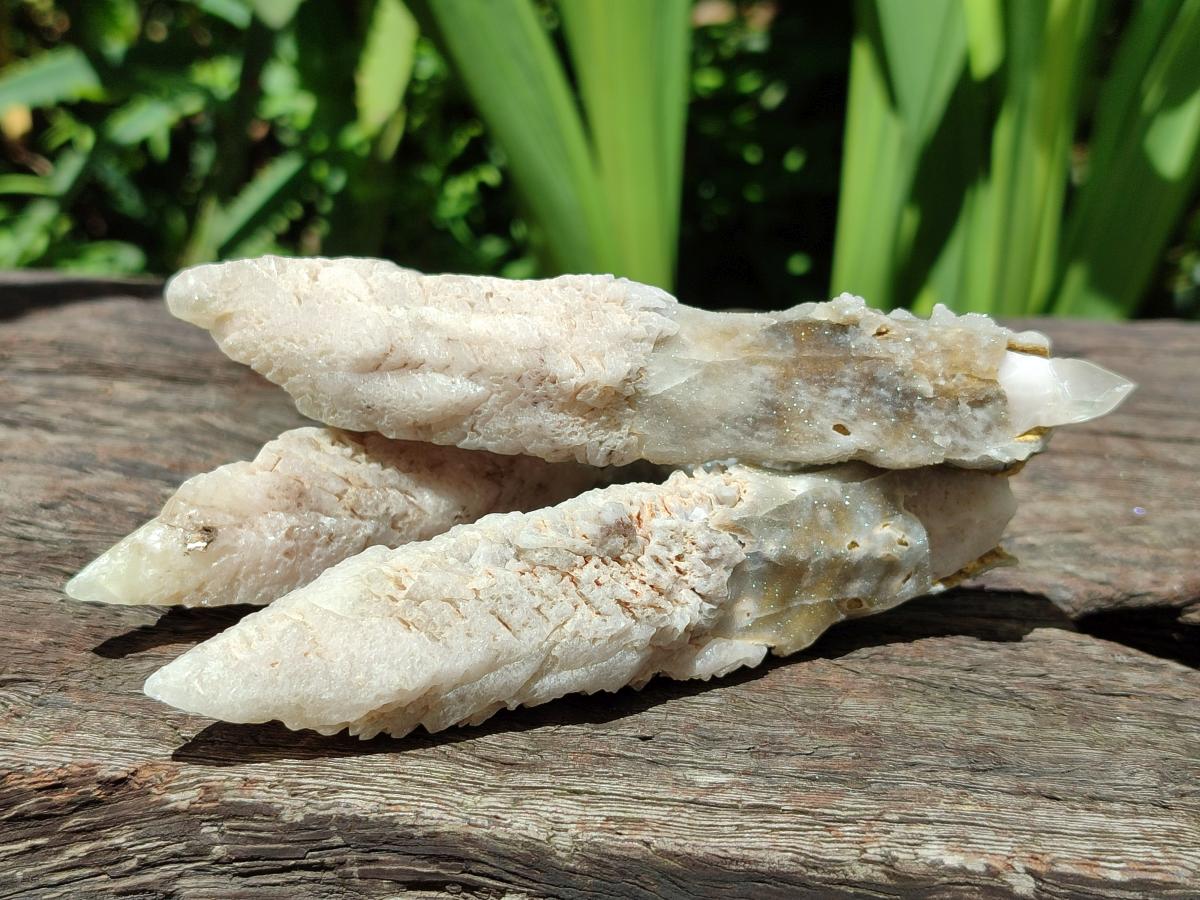 Natural Drusy Quartz Coated Calcite Pseudomorph Spearhead Specimens x 12 From Albert's Mountain, Lesotho
