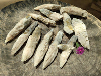 Natural Drusy Quartz Coated Calcite Pseudomorph Spearhead Specimens x 12 From Albert's Mountain, Lesotho