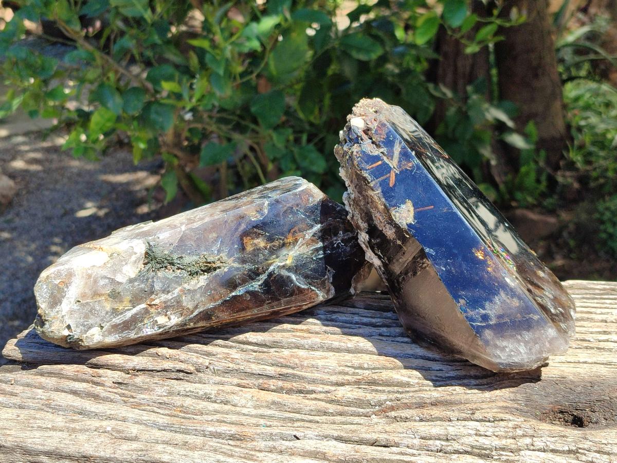 Polished On One Side Smokey Marion Quartz Crystals x 2 From Zomba, Malawi