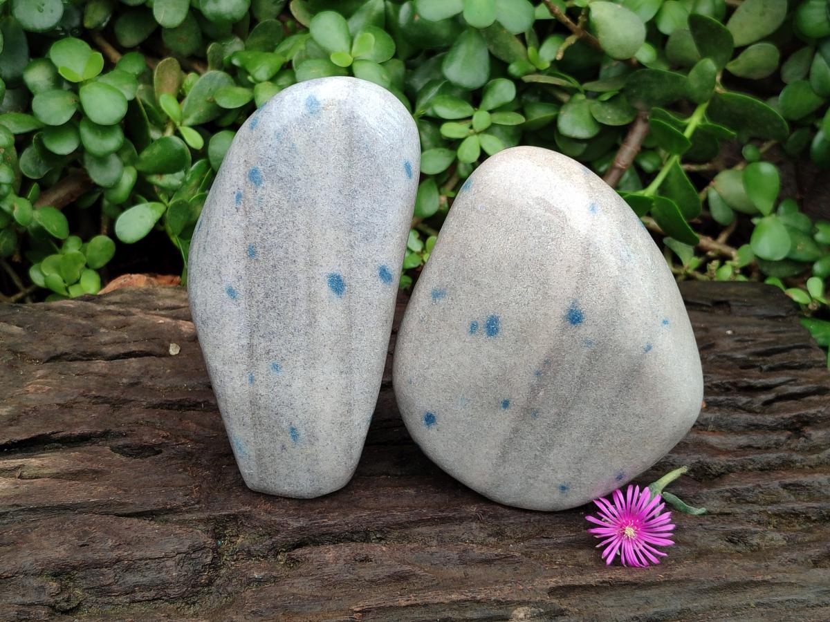 Polished Blue Spotted Spinel In Quartz Standing Free Forms x 2 From Madagascar