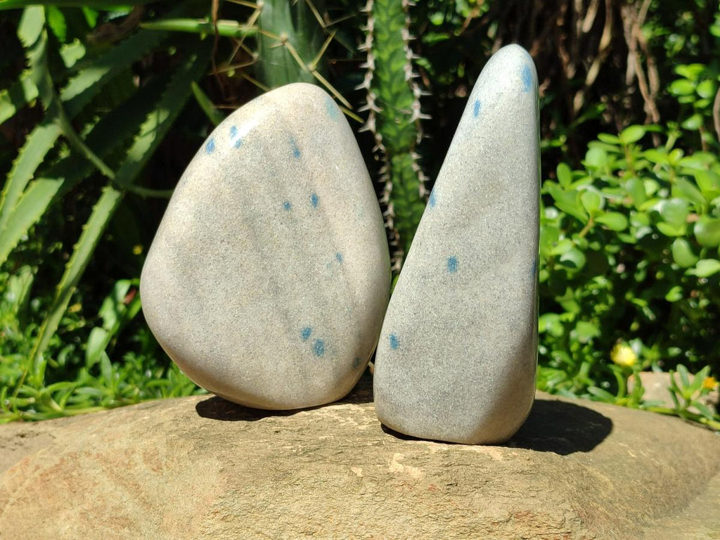 Polished Blue Spotted Spinel In Quartz Standing Free Forms x 2 From Madagascar