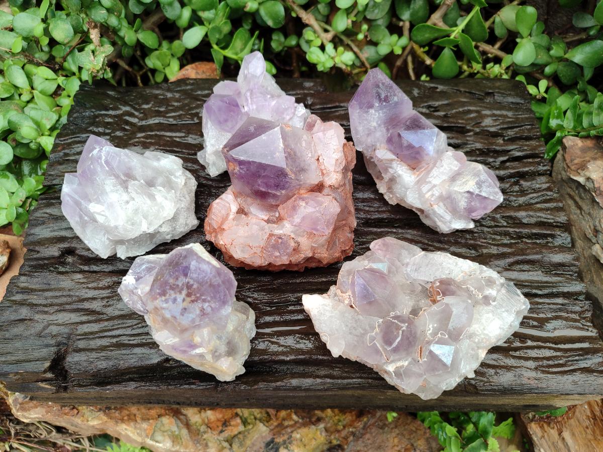 Natural Jacaranda Amethyst Crystal Clusters x 6 From Mumbwa, Zambia