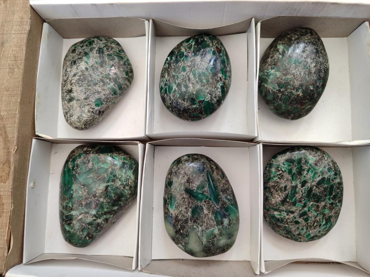 Polished Emerald Mica 'Mutokolite' Free Forms x 6 From Mutoko, Zimbabwe