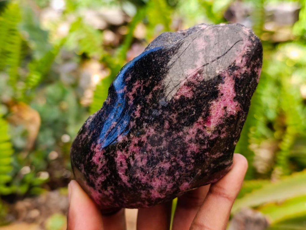 Polished On One Side Rhodonite Nodules x 5 From Ambindavato, Madagascar